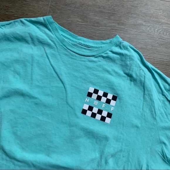 Neff Checkerboard Teal Blue Skater Snow Ski T-Shirt XL - Picture 4 of 7